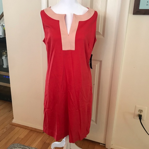 New York & Company Dresses & Skirts - New York & Co Red split-neck shift dress, medium